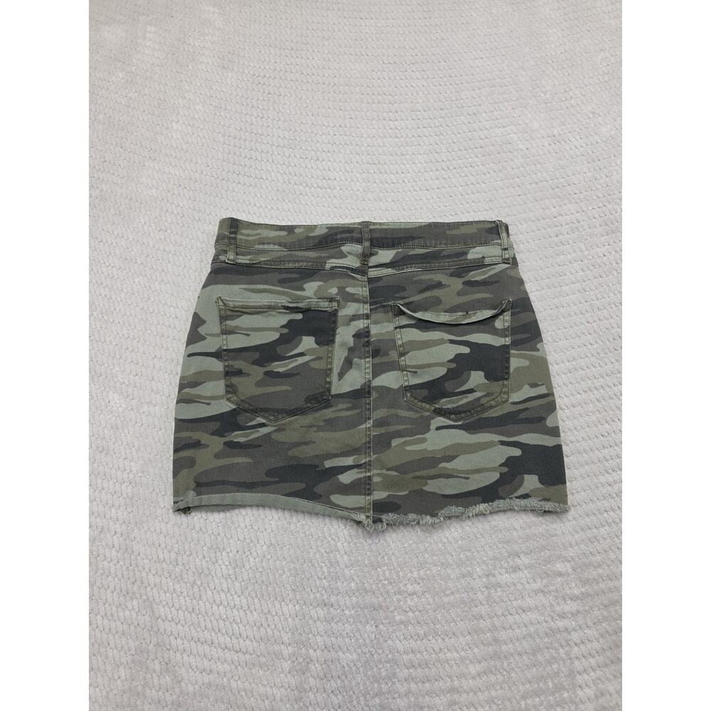 Express Skirt Womens 4 Camouflage Mini Skirt Stretch Denim Raw Hem - Picture 5 of 6